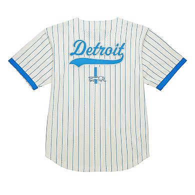 Men's Mitchell & Ness Cream Detroit Lions Final Seconds Vintage Logo Mesh Button-Up Shirt