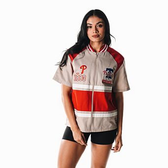 Women's�The Wild Collective Cream Philadelphia Phillies Racing Raglan Full-Zip T-Shirt