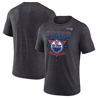 Men's Fanatics Heather Charcoal Edmonton Oilers 2025 Stanley Cup Playoffs Crossbar Tri-Blend T-Shirt