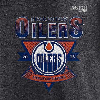 Men's Fanatics Heather Charcoal Edmonton Oilers 2025 Stanley Cup Playoffs Crossbar Tri-Blend T-Shirt