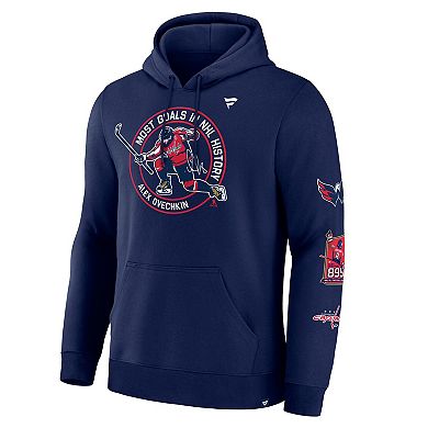 Men's Fanatics Alexander Ovechkin Athletic Navy Washington Capitals NHL All-Time Leading Goal Scorer Badges Pullover Hoodie