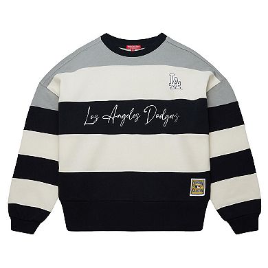Women's Mitchell & Ness Gray/Black Los Angeles Dodgers Cooperstown Collection Blocked Fleece Pullover Sweatshirt