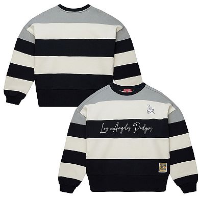 Women's Mitchell & Ness Gray/Black Los Angeles Dodgers Cooperstown Collection Blocked Fleece Pullover Sweatshirt