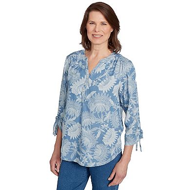 Petite Alfred Dunner Floral Long-Sleeve Button Placket Henley Top
