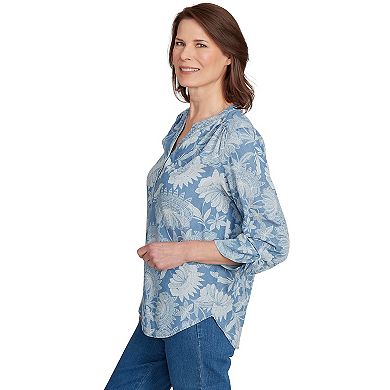 Petite Alfred Dunner Floral Long-Sleeve Button Placket Henley Top