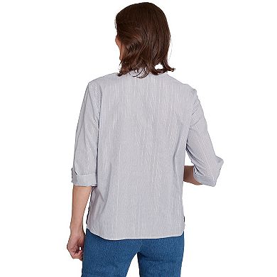 Petite Alfred Dunner Diagonal Floral Metallic Stripe Button Front Top