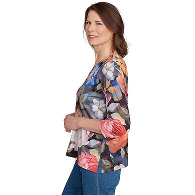Petite Alfred Dunner Dramatic Floral Lace Neck Top