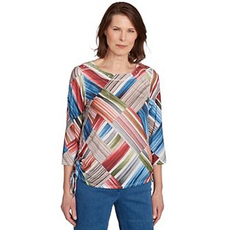 Petite Alfred Dunner Stripe Patchwork Ruched Sides Top