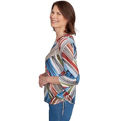 Petite Alfred Dunner Stripe Patchwork Ruched Sides Top