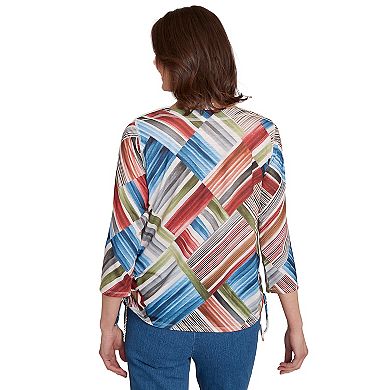 Petite Alfred Dunner Stripe Patchwork Ruched Sides Top