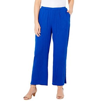 Catherines Women's Plus Size Anywear Pucker Cotton Wide Leg Pant