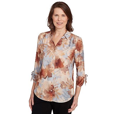 Women's Alfred Dunner Textured Leaf Button Front Top