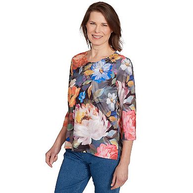 Women's Alfred Dunner Dramatic Floral Lace Neck Top