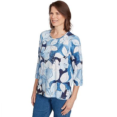 Women's Alfred Dunner Monotone Floral Embellished Top