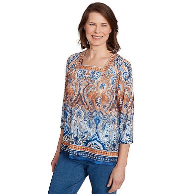 Women's Alfred Dunner Medallion Bordered Square Neck Top