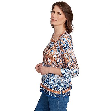 Women's Alfred Dunner Medallion Bordered Square Neck Top