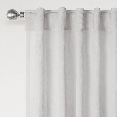 Awesome Home Linen Texture Double Ruffle Set of 2 Light Filtering Back Tab Curtain Panels