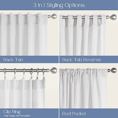 Awesome Home Linen Texture Double Ruffle Set of 2 Light Filtering Back Tab Curtain Panels