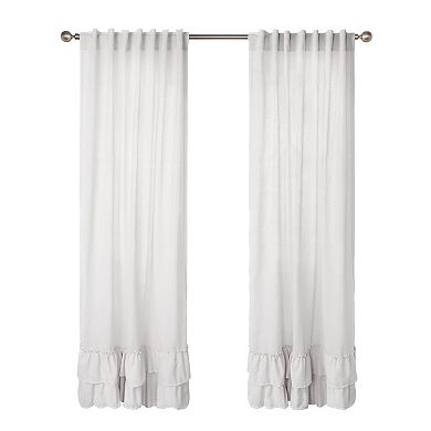 Awesome Home Linen Texture Double Ruffle Set of 2 Light Filtering Back Tab Curtain Panels