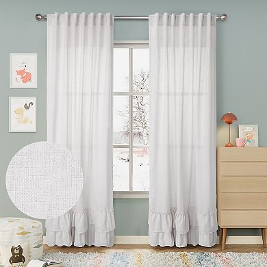 Awesome Home Linen Texture Double Ruffle Set of 2 Light Filtering Back Tab Curtain Panels
