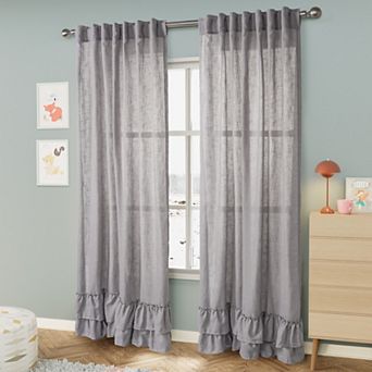 Awesome Home Linen Texture Double Ruffle Set of 2 Light Filtering Back Tab Curtain Panels