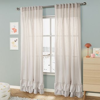 Awesome Home Linen Texture Double Ruffle Set of 2 Light Filtering Back Tab Curtain Panels