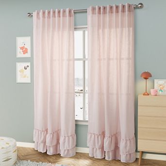 Awesome Home Linen Texture Double Ruffle Set of 2 Light Filtering Back Tab Curtain Panels