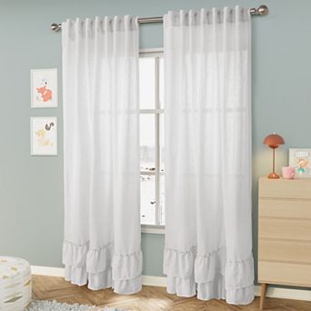 Awesome Home Linen Texture Double Ruffle Set of 2 Light Filtering Back Tab Curtain Panels