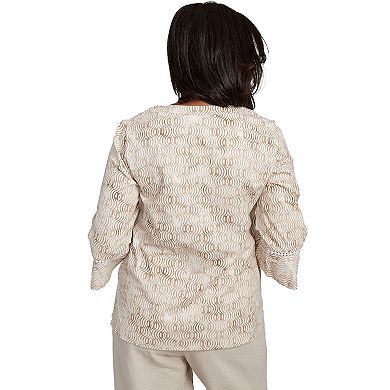 Women's Alfred Dunner Floral Bell Sleeve Embroidered Top