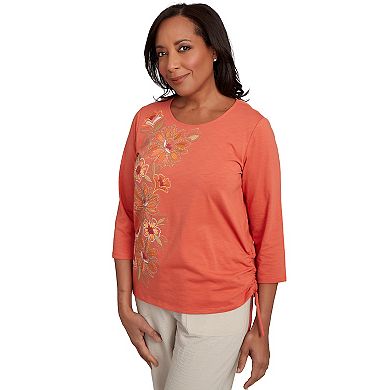 Women's Alfred Dunner Floral Embroidered Tie Ruching Top