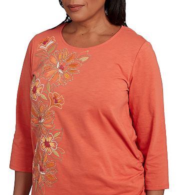 Women's Alfred Dunner Floral Embroidered Tie Ruching Top