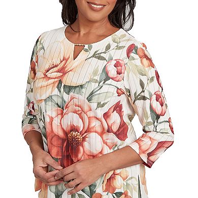 Women's Alfred Dunner Dramatic Floral Beaded Splitneck Top