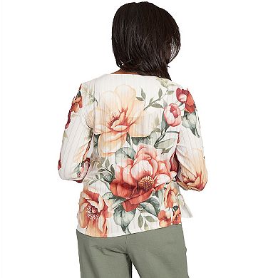 Women's Alfred Dunner Dramatic Floral Beaded Splitneck Top