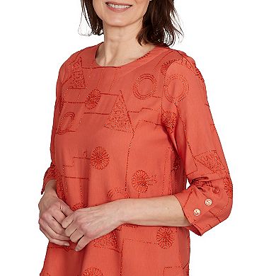 Women's Alfred Dunner Metallic Embroidered Geometric Top