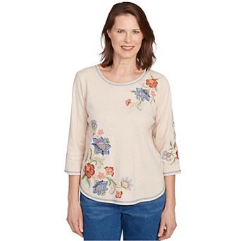 Women's Alfred Dunner Asymmetrical Floral Embroidered Top