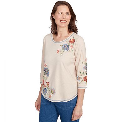 Women's Alfred Dunner Asymmetrical Floral Embroidered Top