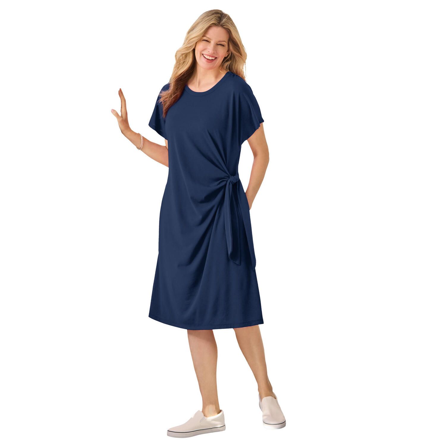 Женское платье Woman Within Plus Size Side Knot Tee, цвет: Тёмно-синий — фото 1