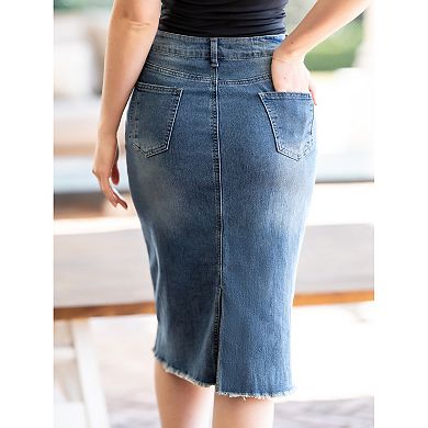 2 Packs Women's High Waist Solid Jean Skirt Back Vent Midi Length Denim Skirts