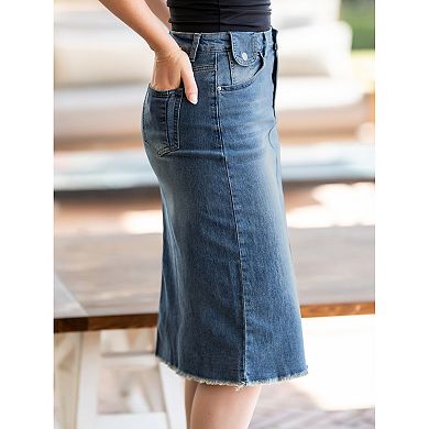 2 Packs Women's High Waist Solid Jean Skirt Back Vent Midi Length Denim Skirts