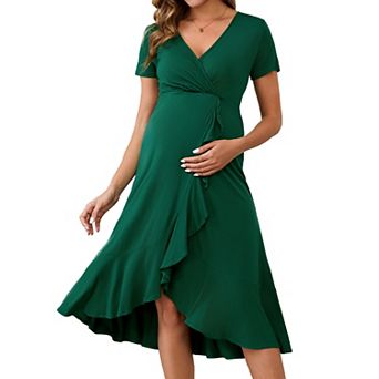Women's Maternity Wrap Dress V Neck Ruffle Hem Semi Formal Party Cocktail Pregnant Dresses