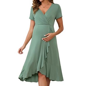 Women's Maternity Wrap Dress V Neck Ruffle Hem Semi Formal Party Cocktail Pregnant Dresses