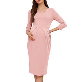 Women's Maternity Dresses Crew Neck 3/4 Sleeves Pleated Office Cocktail Back Zipper Pregnancy Dress