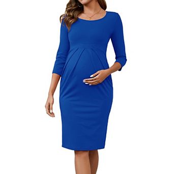 Women's Maternity Dresses Crew Neck 3/4 Sleeves Pleated Office Cocktail Back Zipper Pregnancy Dress