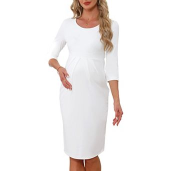 Women's Maternity Dresses Crew Neck 3/4 Sleeves Pleated Office Cocktail Back Zipper Pregnancy Dress