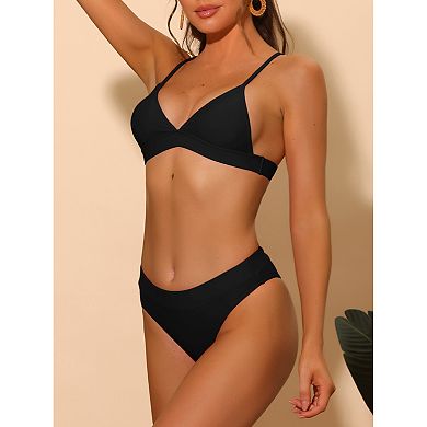 2 Sets Women's Triangle Bikini, V Neck Adjustable Spaghetti Straps Top Basic Bottom Swimwear Suits