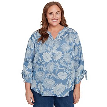 Plus Size Alfred Dunner Floral Lyocell Henley Top