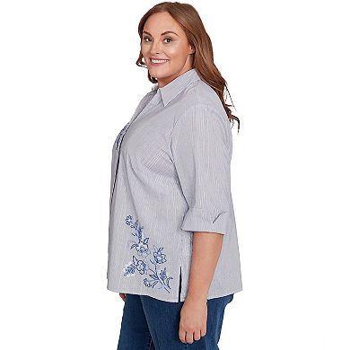 Plus Size Alfred Dunner Diagonal Floral Metallic Stripe Button Front Top