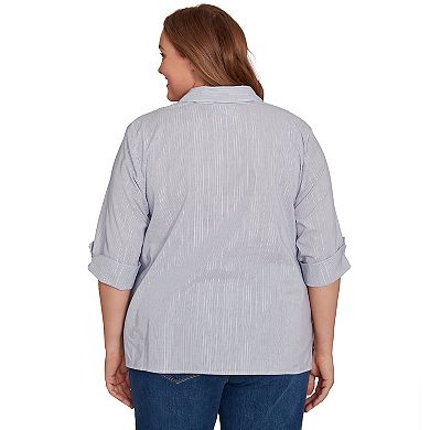 Plus Size Alfred Dunner Diagonal Floral Metallic Stripe Button Front Top