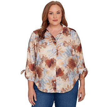 Plus Size Alfred Dunner Textured Leaf Button Front Top