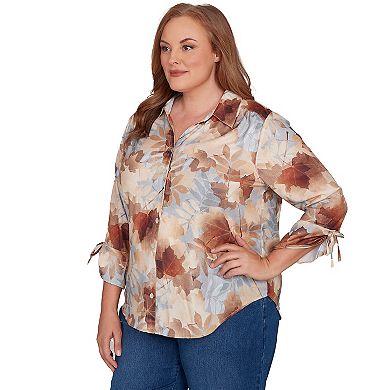Plus Size Alfred Dunner Textured Leaf Button Front Top